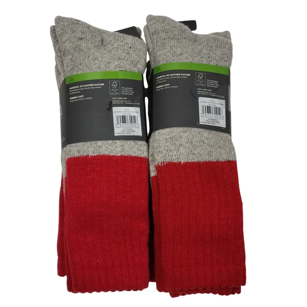 Alpine Design Thermal Boot Socks Men Size 8-12 Heavyweight Gray 4 Pairs (2 Pkgs)